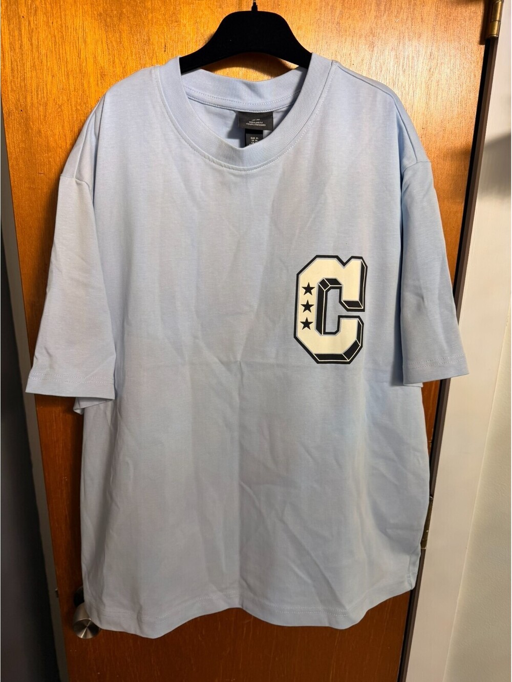 H&M Men's XL Blue Solid Cotton Box Style Short Sleeve Loose Fit T-Shirt
